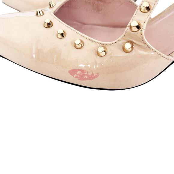 Stuart Wetizman Meteor Beige Patent Leather Studded Pumps Sz 10.5 - Picture 4 of 11